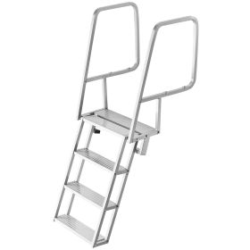 Flip-Up Dock Ladder, 4-Step, Heavy-Duty Aluminum Alloy Pontoon Boat Swim Ladder, with Non-Slip Wide Steps, 350 lbs Weight Capacity, Pull Rope Ass (Default: Default)